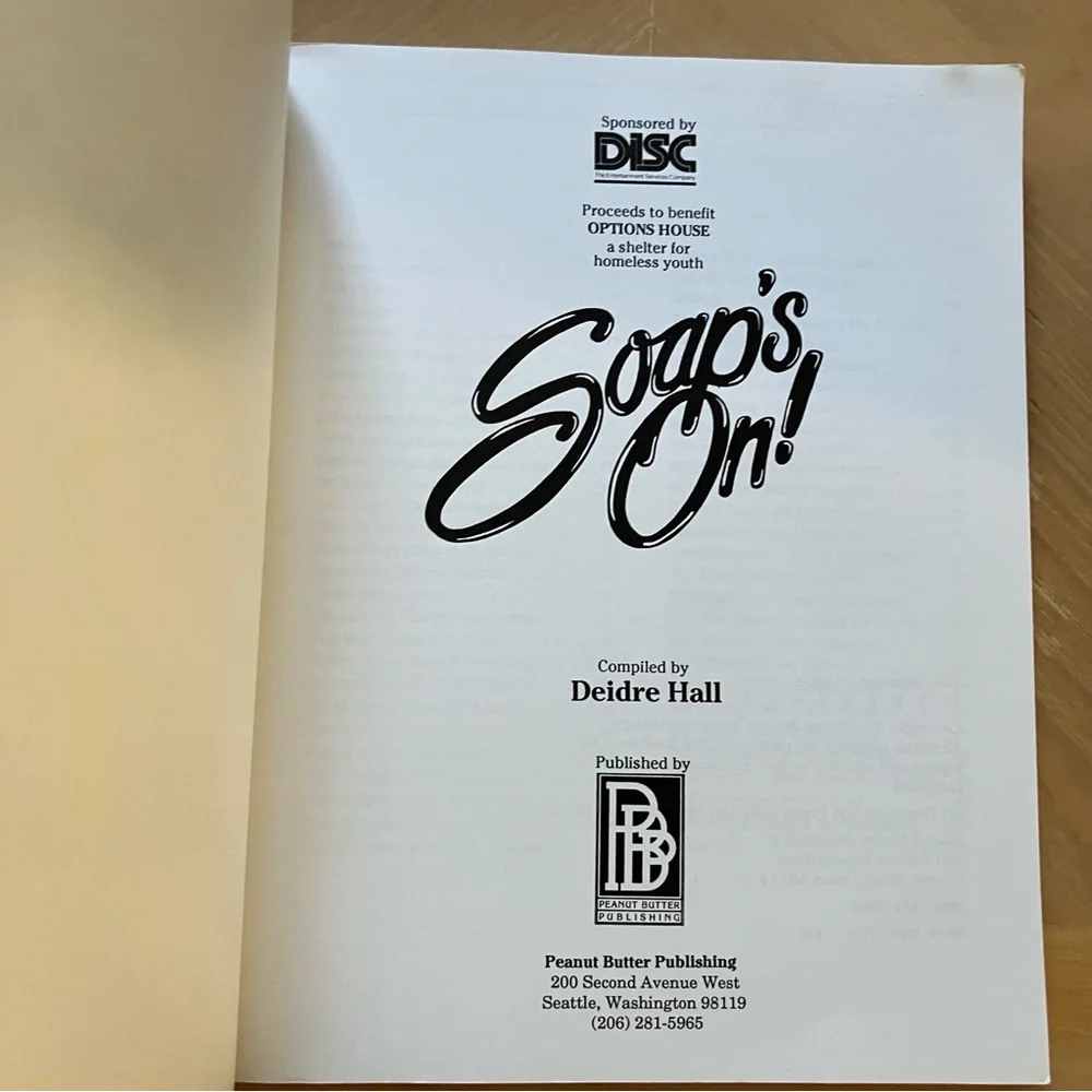 Soap's On Soap Opera Celebrity Chefs Cookbook Diedre Hall Vintage 1990